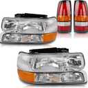 Headlights Tail Lights Combo Compatible with 1999 2000 2001 2002 Chevy Silverado 1500/HD 2500/HD - Headlamp Taillight Assembly Replace GM2502187 GM2503187-6PCS OE-Style