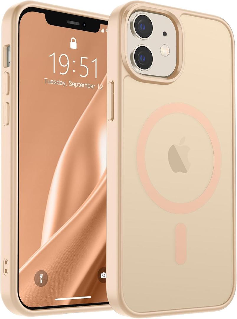 SUPFINE Magnetic for iPhone 12 Mini Case & iPhone 13 Mini Case (Compatible with MagSafe) (Military Grade Drop Protection) Slim Translucent Matte Shockproof Phone Cover,Sand Pink