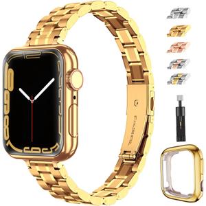 chuangshiji Compatible with Apple Watch Band 38mm 40mm 41mm, Women for iWatch Band Series 9/8/7/6/5/4/3/2/1/SE (S-Gold, 38mm/40mm/41mm)