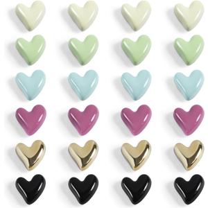 24Pcs Fridge Magnets,Cute Love Heart Decorative Magnets, Colorful Refrigerator Magnets for Whiteboard Cabinet Locker,Strong Holding Power