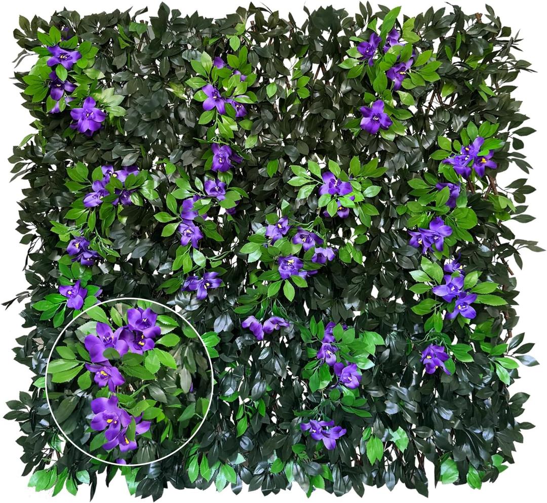 Expandable Privacy Screen with Artificial Flower for Balcony Patio Fence Greenery Privacy Fence Outdoor Leafy Purple Flowers 1pcs