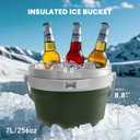 COKTIK 7L Vacuum Insulated Ice Bucket with Lid and Scoop& Tongs，Large capacity Stainless Steel Beverage Bucket for Cocktail, Champagne, Wine, Beer，Large Parties（Army Green Suit）