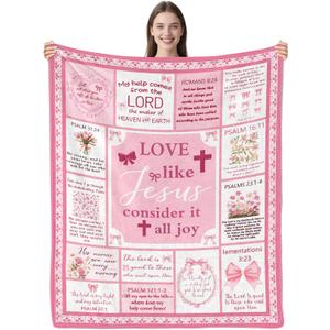 Christian Gifts for Women, Christian Blanket 50 x 60 Inch, Religious Gifts for Women, Inspirational Throw Blanket, Baptism Gift for Girl, Pink Bows Gift, Bows Patter Throw