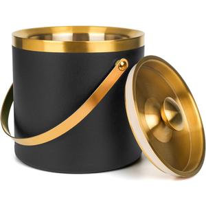 3L Double-Wall Insulated Stainless Steel Ice Bucket with scoop for Cocktail Bar - Metal Ice Bucket for freezer with Lid for parties,ice holder,champagne bucket,bar cart accessories (black)