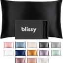 Blissy Silk Pillowcase - 100% Pure Mulberry Silk - 22 Momme 6A High-Grade Fibers - Silk Pillow Cover for Hair & Skin - Regular, Queen & King (Black, Standard)