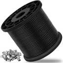 Vinyl Coated Wire Rope 304 Stainless Steel Coated Wire Cable-Black, 1/16" OD to 3/32" x 328FT, with 150 Pcs Crimping Sleeves-Cable for String Lights, Suitable for Clotheslines