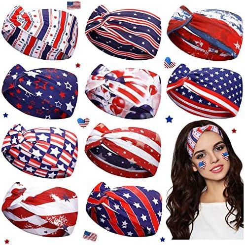 10 Pcs American Flag Headbands for Women 4th of July Patriotic Twisted Hair Band Red White Blue Stretchy Athletic Hair Accessories for USA Independence Day Memorial Day(4th of July Style) : Beauty & Personal Care