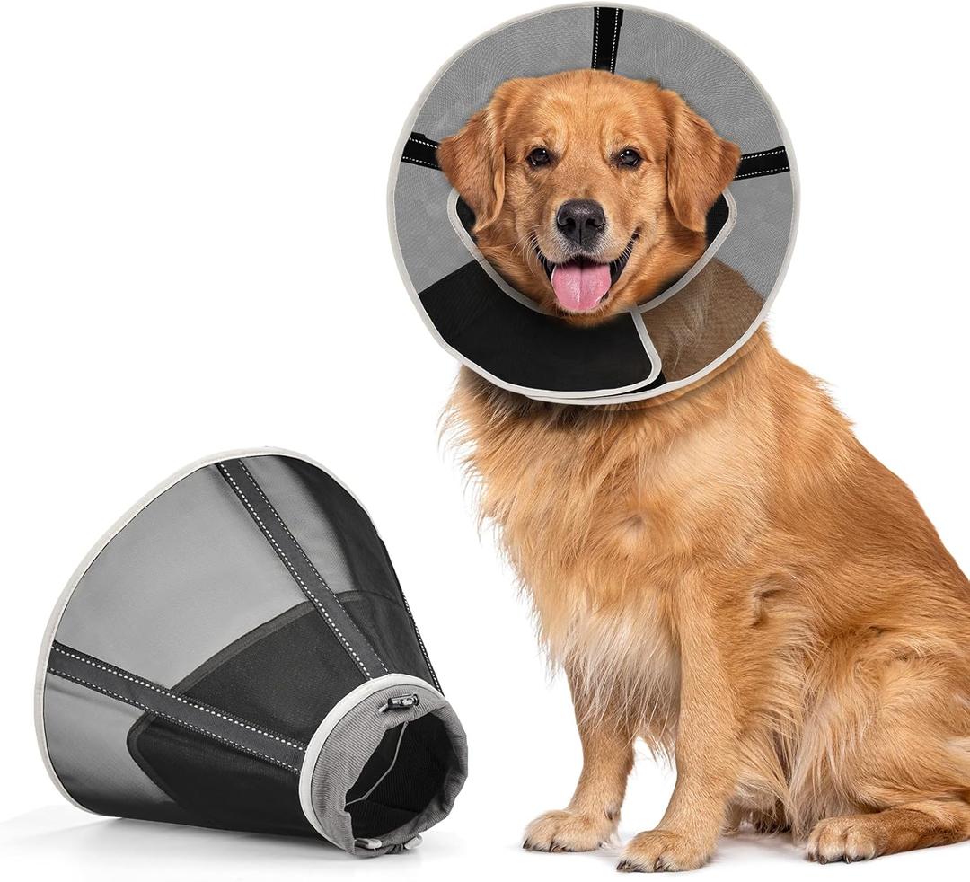Soft Dog Cone Collar to Stop Licking: Alternative to Elizabethan Recovery Collar After Surgery, Breathable Mesh Protective Cone with Padding, for Small Medium Large Dogs (Matte Black,4)