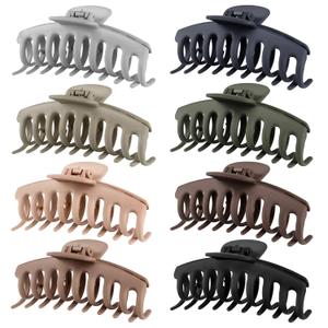TOCESS Hair Claw Clips for Women  Large Clips for Thin Thick Hair Big Neutral Claw for Curly Hair Matte Nonslip Strong Hold 4.33 Inch Jumbo Claws Jaw Set (8 Pcs) (Rounded A.Black, Gray, Brown, Beige)