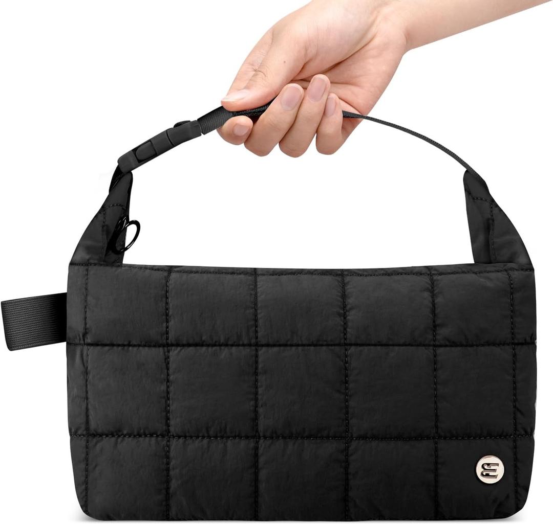 Lunch Bag for Women & Men, Quilted Puffer Lunch Box for Women, Insulated Leakproof Cooler Tote Bags with Adjustable Shoulder Strap for Work Picnic Travel,Black