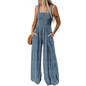 Dokotoo Loose Jumpsuits for Women Overalls Oversized Solid Color Wide Leg One Piece Sleeveless jumpsuit Long Pant Romper with Pockets 2026 Fashion Blue Printed Medium