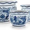 Blue and White Planters, Succulent Pots Ceramic Plant Pots Indoor with Drainage for Home Dcor - Set of 3 (Set of 3 (8"+6"+4.5" Diameter))