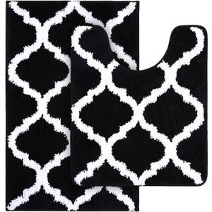 OLANLY Bathroom Rugs Set 2 Piece, Microfiber Bath Shower Mat and U-Shaped Toilet Rug, Machine Wash Dry, Non-Slip Absorbent Shaggy Bath Mats for Tub, Shower and Bathroom (24"x16"+24"x20", Black) OLANLY Bathroom Rugs Set 2 Piece, Microfiber Bath Shower Mat and U-Shaped Toilet Rug, Machine Wash Dry, Non-Slip Absorbent Shaggy Bath Mats for Tub, Shower and Bathroom (24"x16"+24"x20", Black)
