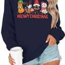 KIMSOONG Christmas Sweatshirts for Women Merry and Bright Santa Print Xmas Sweatshirt Crewneck Pullover Shirts (Blue, XL)