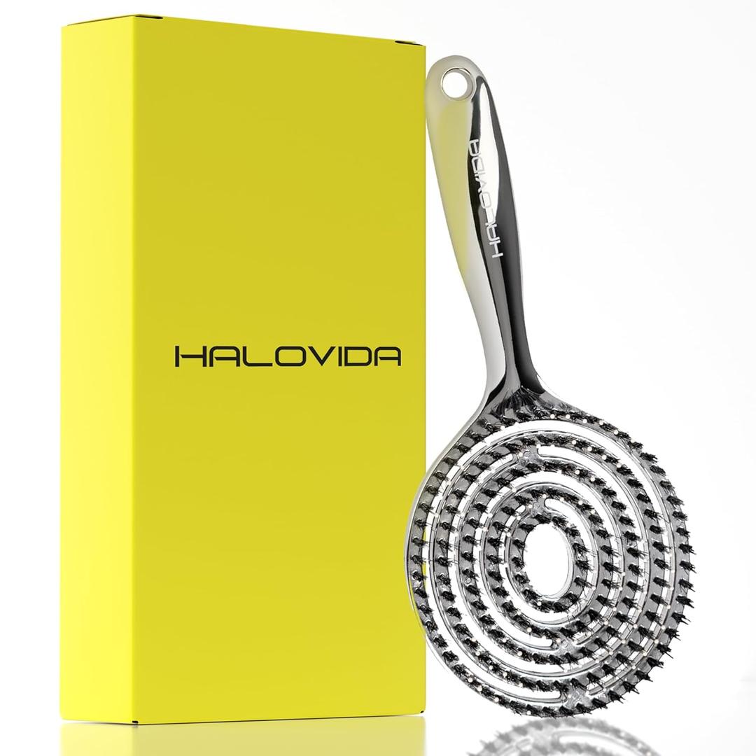 HALOVIDA Hair Brush for Women with Double layer Boar Bristle & Nylon Detangler with Elastic Air Cushion Anti Static Scalp Massage Brush for Smooth Frizz Free Hair, 1 Pack