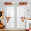 L.Z.E Burnt Orange and White Sheer Curtains 108 Inch Length 2 Panels, Extra Long Light Filtering Window Curtains for Living Room, Bedroom,Office and Nursery, Grommet Lightweight Decorative Curtains