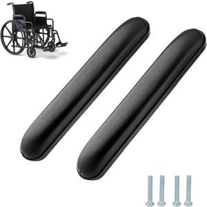 HMZ Full Length Padded Armrest Black 13-7/8" Long Wheelchair and Transport Chair arm Cushions, Black (1 Pair) Compatible with All Brands(13-7/8")
