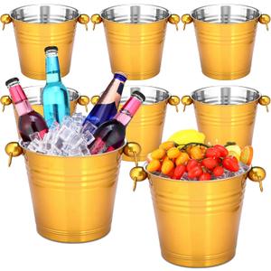 Amyhill 8 Pack Stainless Steel Ice Bucket 5.3 Quart/ 5 Liter with Handle Large Insulated Champagne Buckets Beer Bucket for Home Cocktail Bar Wine Parties Chilling Wine Champagne (Gold)