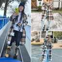 PUWEI Women's Casual Lapel Button Down Long Plaid Shirt Coat Tartan Shacket Jacket