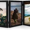 Sintuff 8 x 10 Picture Frames Hinged Fold Photos Frame Collage Vertical with Acrylic Opening Wood Desk Photo Rustic Multiple Desk Family Picture Collage Wedding Supplies(3 Fold Style)
