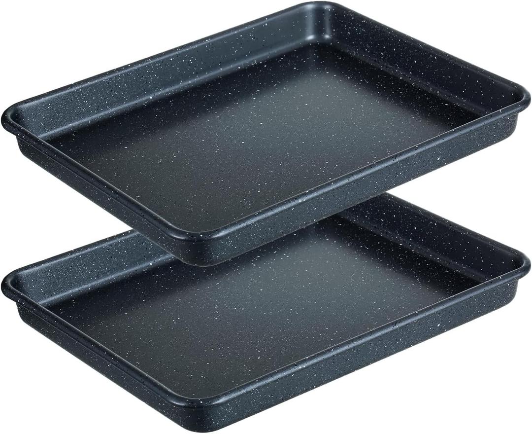 11 Inch Nonstick Baking Sheets Set of 2, Carbon Steel Cookie Sheets for Baking, Heavy Duty & Stackable Baking Pans for Oven, Non Toxic & Easy Clean, 11x9 Inch Baking Trays (Gray Marble)