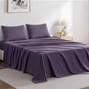 JELLYMONI Sheet Set Queen Size 4pcs Cotton Caramel Easy-Fit 16 Inch Deep Pocket 100% Washed Cotton Soft Breathable (1 Fitted Sheet, 1 Flat Sheet, 2 Pillowcases) Color Purple