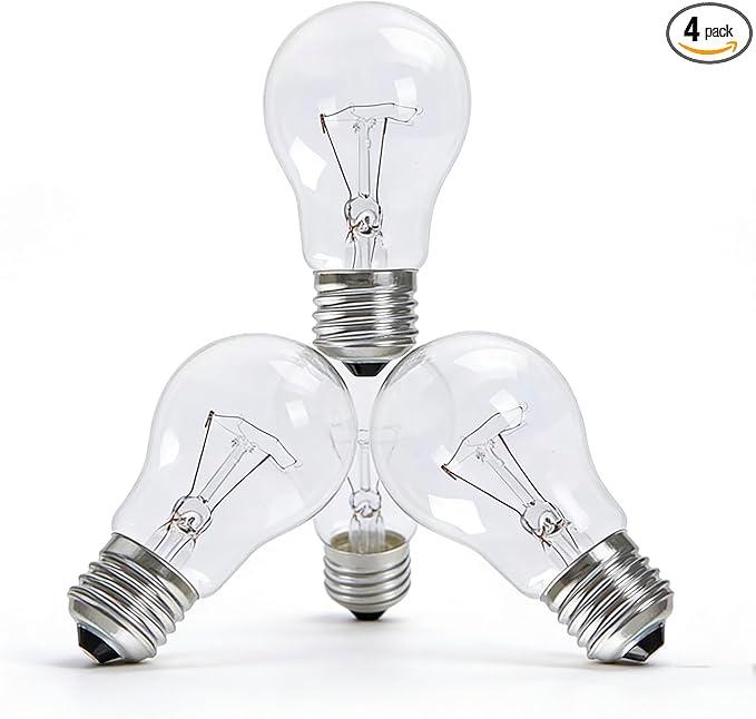 Hrsovii A19 Clear Incandescent Rough Service Light Bulb, 100 Watt Incandescent Light Bulbs, A19 100 WATT Bulbs ，100 Watt, 2700K Soft White, E26 Medium Base, 110130V (4 Pack)