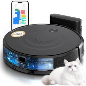 Kewbily Robot Vacuum and Mop Combo, LiDAR Navigation with Ultra Slim Design, Smart Mapping Robotic Vacuum Cleaner, 9000Pa Suction, Customizable Cleaning for Pet Hair, Carpets, Hard Floors (Light Black)