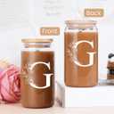 SANDJEST Monogrammed Gifts for Women - Monogram G Initial Glass Cup 16 Oz Can Coffee Cups with Lid and Straw - Monogram Initials Gifts for Womens on Birthday