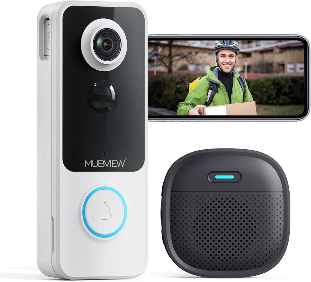 MUBVIEW Wireless Video Doorbell Camera with Chime, No Subscription, 1080p
