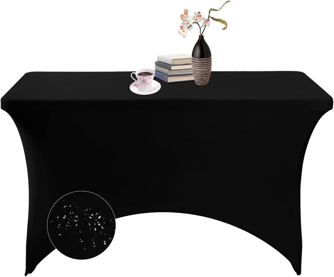 Spandex 4ft Waterproof Table Cover for Party,Wedding, Banquet, and Events(Black) (48" x 30" (Rectangular))