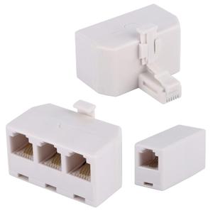 LanSenSu 2+1Pack 2pcs Phone Jack Splitter RJ11 6P4C Male to Females and 1pc Phone Line Coupler for Landline and Fax -Beige (3 Way)