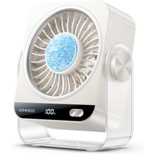 KIMMOO USB Desk Fan for Bedroom, 199 Speeds Turbo Airflow, Portable Fan with Ice Cooling, Digital Display Quiet Table Fan, 270 Rotating Small Rechargeable Battery Desktop Fans for Home Office (White)