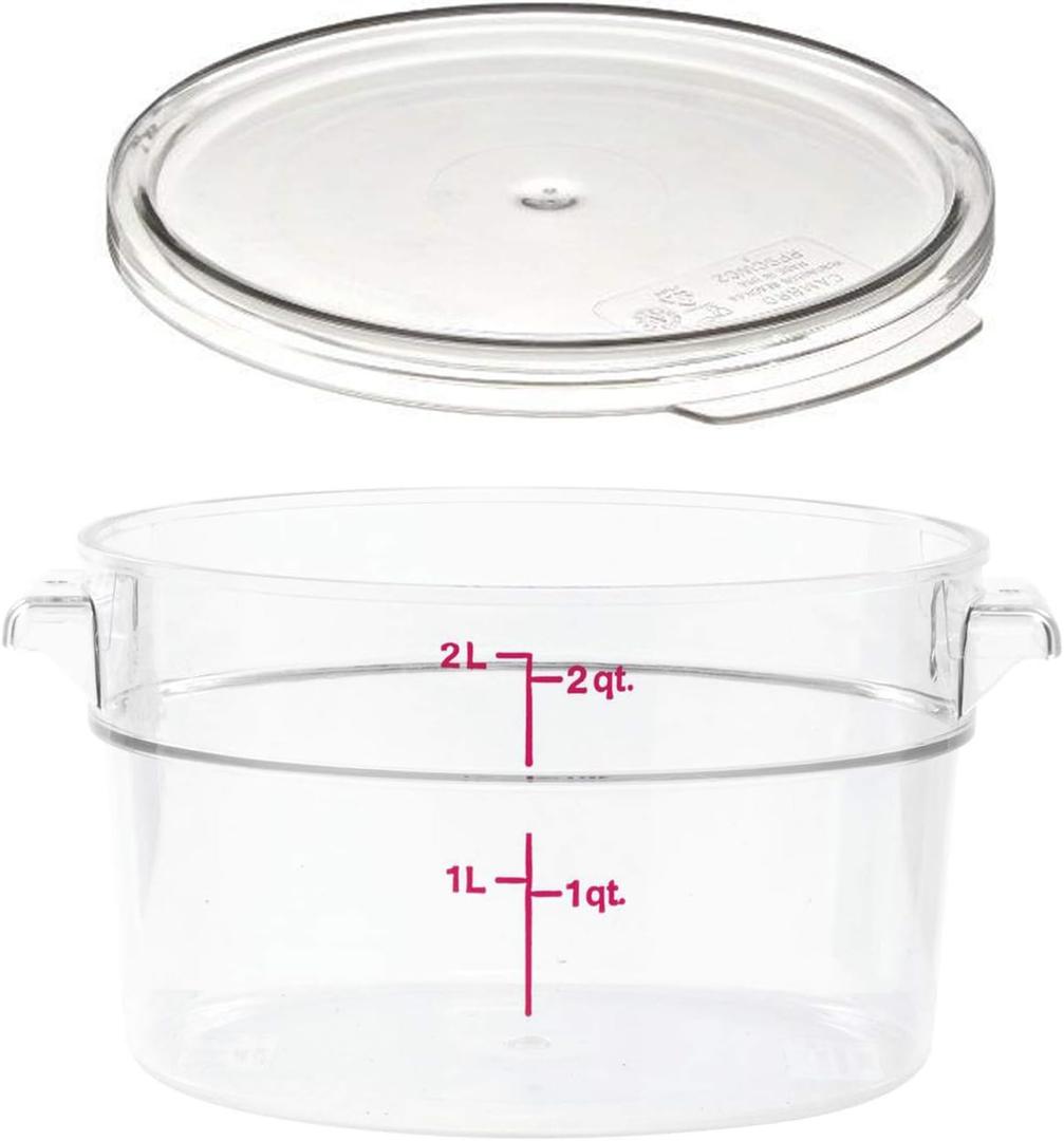 Cambro RFSCW2135 Camwear 2-Quart Clear Round Food Storage Container with Cambro RFSCWC2135 Clear Round Lid