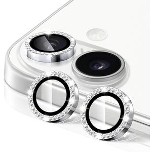Camera Lens Protector for iPhone 17, 9H Ultra-thin Tempered Glass, Diamond Bling Cute Girly Metal Individual Camera Cover Accessories for Women, Silver