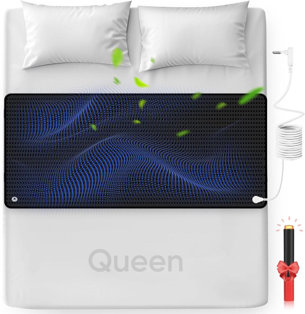 Grounding Mat for Bed, Enjoy The Grounding Effect Indoors, for Better Sleep, Pain and Stress Relief, Grounding Mat Set Comes with Grounding Cord, 27''60'' (Queen) Black