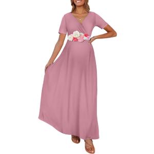 KIM S Summer Maternity Dress Baby Shower Dress for Photoshoot Maternity Maxi Dress (Mauve S)