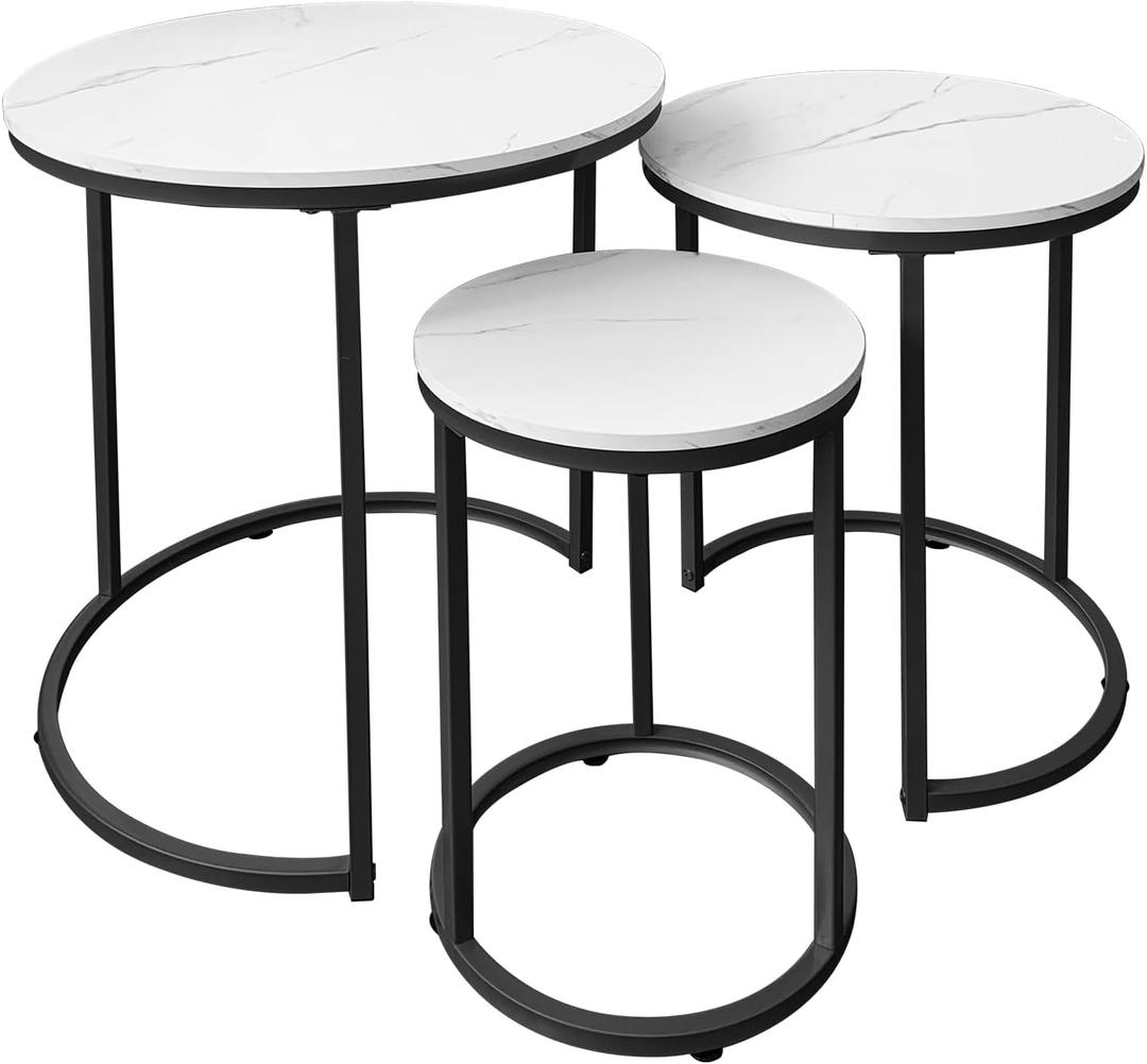 AT-VALY Nesting Tables Coffee Table Set of 3,Round Side Table Small Accent Table for Living Room,Bedroom Apartment (Black) (20.5in Black)