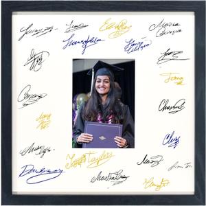 12x12 Signature Picture Frame with White Mat Display 5x7 Photo Celebrations and Wedding, Black Wood Frame for Wall Hanging - Mounting Hardware Included