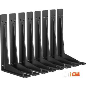 8-Pack 12 Inch Heavy Duty Shelf Brackets, Premium Metal Wall Bracket for Mantel, Countertop Support, Garage Storage Shelves | Floating Shelf Hardware | High Strength Corner Brace