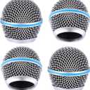 Facmogu Beta58A Steel Mesh Microphone Grill Head, Blue Microphone Grille Replacement Head for DIY Parts Accessory, Mic Replacement Grill Cover Built in Foam Filter, Mic Grilles Head for SM58 SM58S