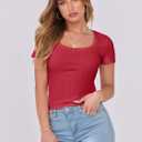 ANRABESS Women Short Sleeve Tops Scoop Neck Ribbed Knit Slim Fitted Basic Tee Shirt Casual Summer Clothes 2026 Spring Outfits (Red, M)