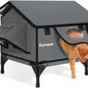 Heated Cat House for Outside,Extremely Weatherproof&Insulated in Winter,Elevated Outdoor Cat Shelter with Waterproof Eaves&Escape Door for Feral Stray Barn Cats(Dark Grey,S)