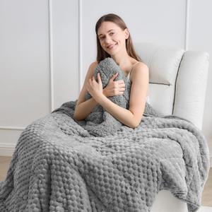 Wemore Fleece Weighted Blanket for Adults (48" x 72" 15lbs, Grey), Dual Sided Cozy Soft Sherpa Heavy Blanket, 3D Imitation Turtle Shell Warm Jacquard Flannel Weighted Blankets for Couch and Bed