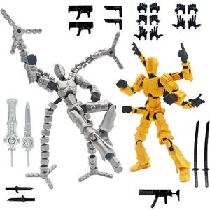 T13 3D Action Figure Set (Assembly Completed) 2 Pcs, 3D Printed Multi-Jointed, Titan 13 Action Figures, Multi-Articular Lucky Mobile Robot Nova,Desktop Decorations for Game Lovers Toys (Sliver Gold)