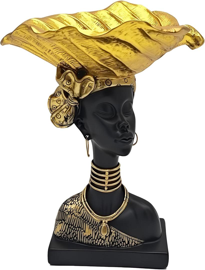 African Statues Tribal Woman Sculpture,9.5" Resin Figure Bust Figurine for Home Decor,Living Room/Table Top/Bookshelf/Coffee Tables(C01CD106)
