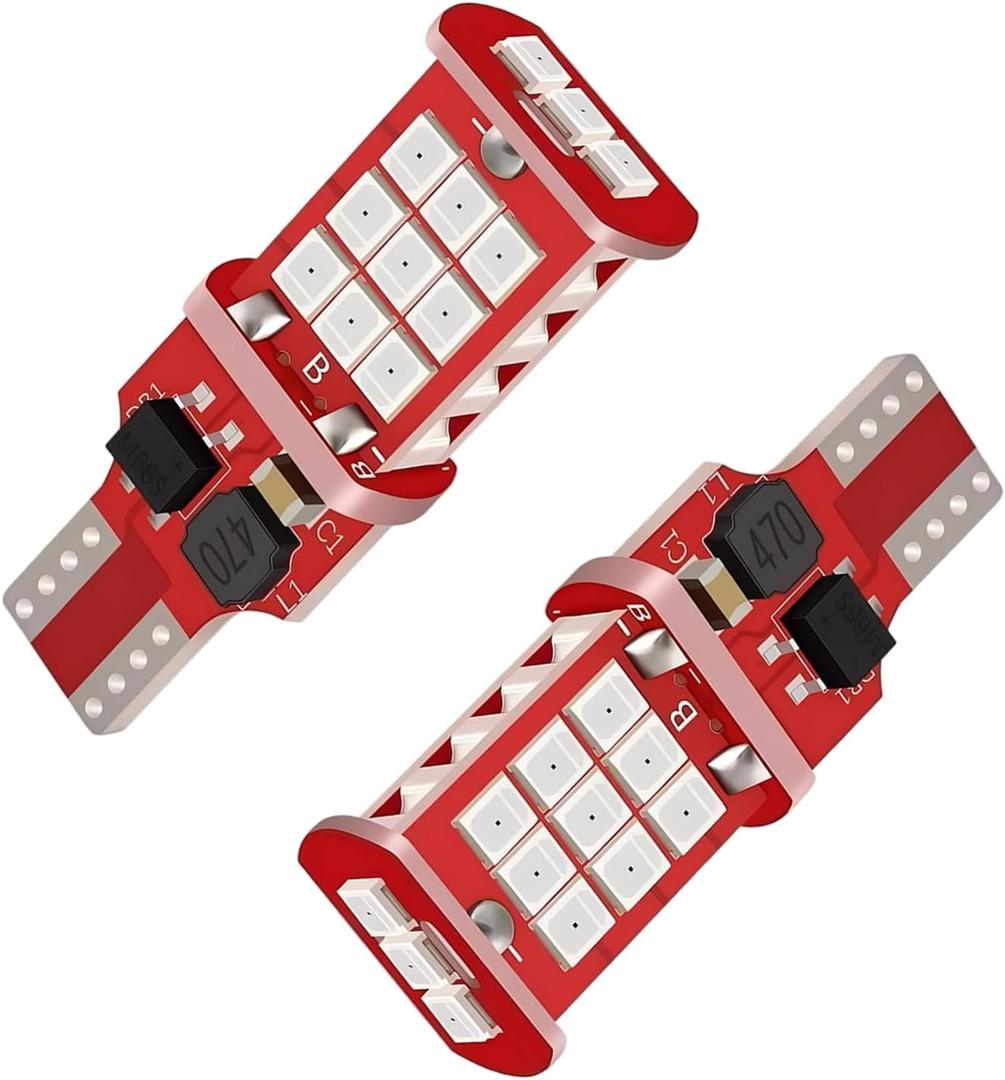 2 PCS 912 921 LED Bulb, T15 6000K Strobe Flashing Third Brake Center High Mount Stop Light, Waterproof Reversing Warning Light, Universal for Most Vehicles (Red)