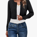 Newshows Cropped Cardigan Sweaters for Women 2025 Crew Neck Button Down Open Front Knit Bolero Shrugs S