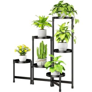 Plant Stand Indoor Outdoor with Metal Tray 6 Tiered Corner Plant Holders for Folding Plants Flower Pot Holder Display Stand for Living Room Balcony Garden-Black