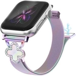 Joyozy Slim Metal Band Compatible with Apple Watch Band 38mm 40mm 41mm 42mm 44mm 45mm 46mm 49mm Skinny Magnetic Strap with Bling Charms, Cute Stainless Steel Band, Dressy Thin iWatch Bracelet for Women